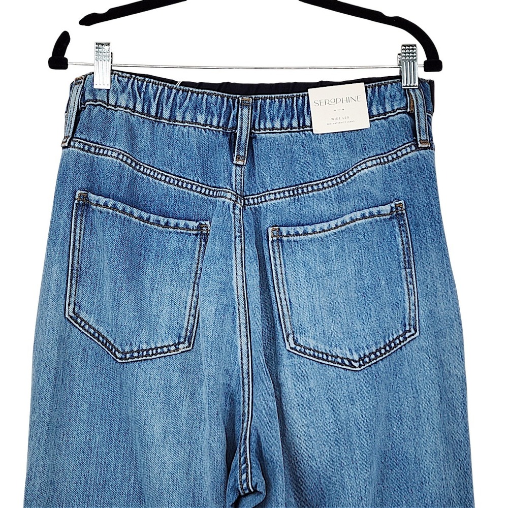 Seraphine Wide Leg Jeans 8 Wom Emmett Light Blue Mid Bump Tencel Maternity Denim - Picture 11 of 14